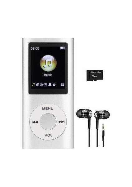 Metal Mp3 Çalar Dijital Ekranlı Mp4 Player Ses Kayıt Fm Radyo 32GB Hafıza Kartı Hediye