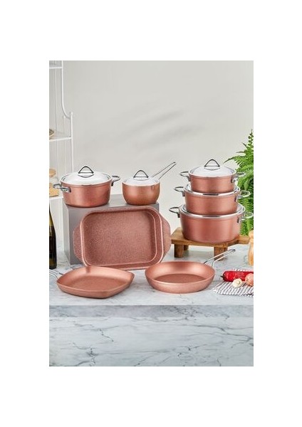 Granit 13 Parça Çelik Kapak Çeyiz Seti Rose Gold