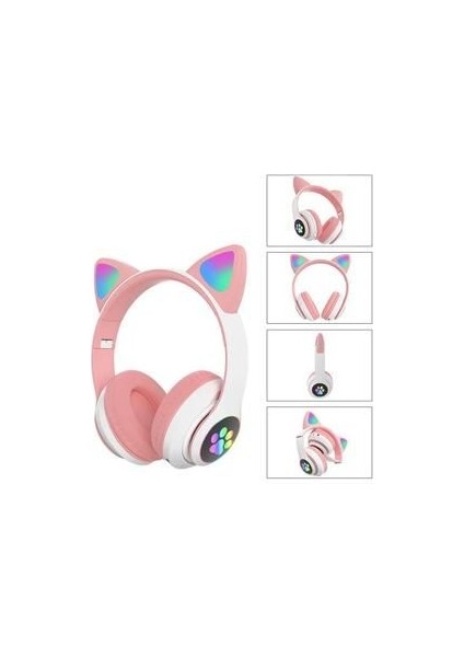 Kablosuz Kedi Kulaklık Şarjlı LED Işıklı Bluetooth Kulaklık Aux Sd Kart Girişli Stn-28 fırsatları