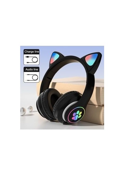 Kablosuz Kedi Kulaklık Şarjlı LED Işıklı Bluetooth Kulaklık Aux Sd Kart Girişli Stn-28 indirimleri