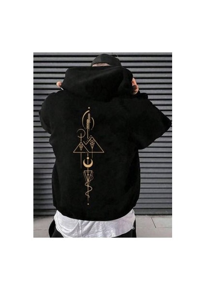 Oversize Unisex Baskılı 3 Iplik Şardonlu Black Sweatshirt Hoodie