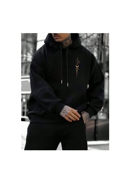 Oversize Unisex Baskılı 3 Iplik Şardonlu Black Sweatshirt Hoodie fırsatları