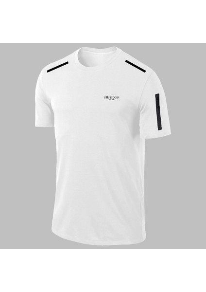 Yeni Seri Erkek Beyaz Dri-Fit Kumaş Yürüyüş Için Rahat Düz Yaka T-Shirt S-3xl