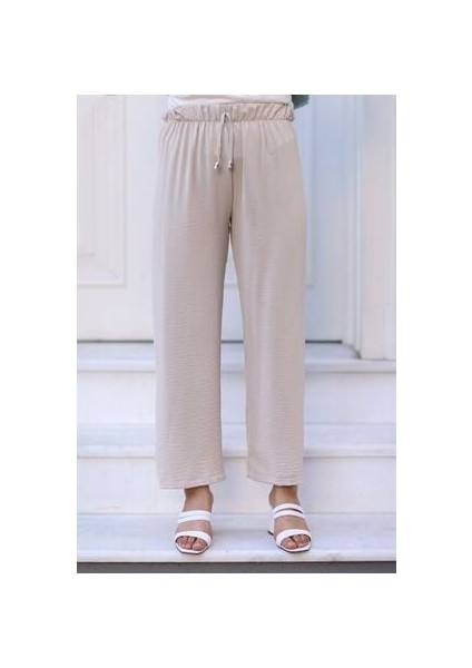 Huban Moda Kadın Bej Beli Lastikli Bol Paça Salaş Yazlık Pantolon AEROBIN-865829 AEROBIN-865829 fırsatları
