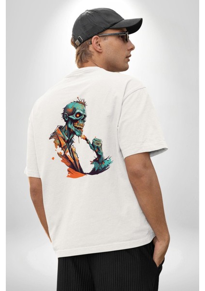 Zombi Iskelet Kendine Yumruk Beyaz Oversize Kadın Erkek Ön Ve Sırt Baskılı Tişört fırsatları