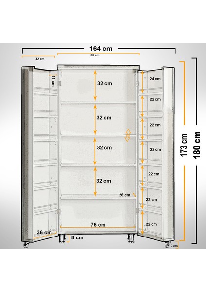 Guzzo Tekerlekli Kiler Erzak Mutfak Dolabı, Çok Amaçlı Dolap, 80 cm ,açık Meşe