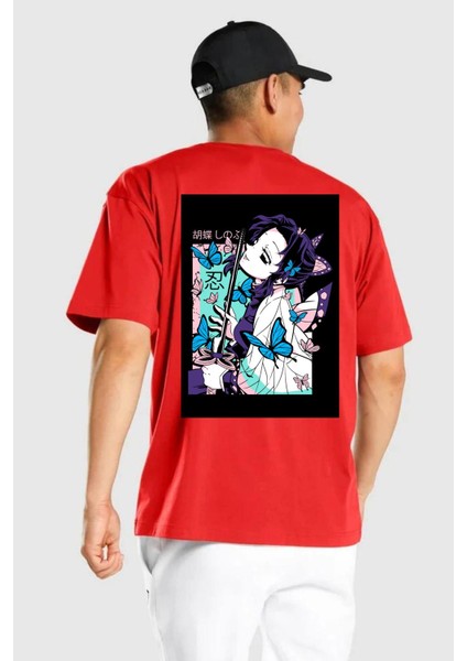 Shinobu Kocho Demon Slayer Kırmızı Oversize Kadın Erkek Ön ve Sırt Baskılı Tişört fiyatları