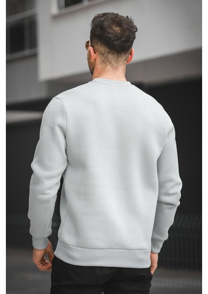 Trc 2737 Üç İplik Şardonlu Kabartma Baskılı Bisiklet Yaka Erkek Sweatshirt