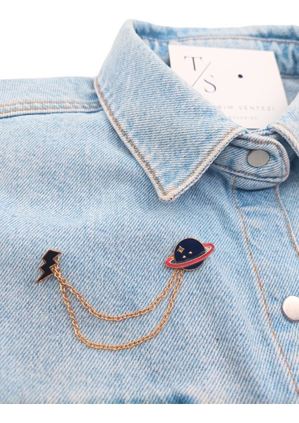 Rozet Metal Broş Zincirli Gezegen Saturn Şimşek Uzay Nasa Yaka Okul Çantası Kıyafet Takı Aksesuar fırsatları