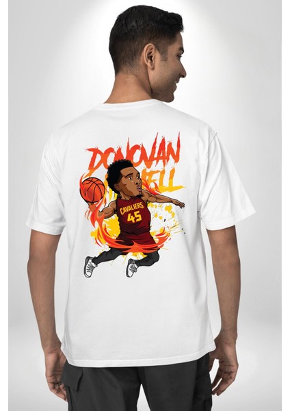 Donovan Mitchell Basketbol Karikatür Beyaz Oversize Kadın Erkek Ön ve Sırt Baskılı Tişört fırsatları