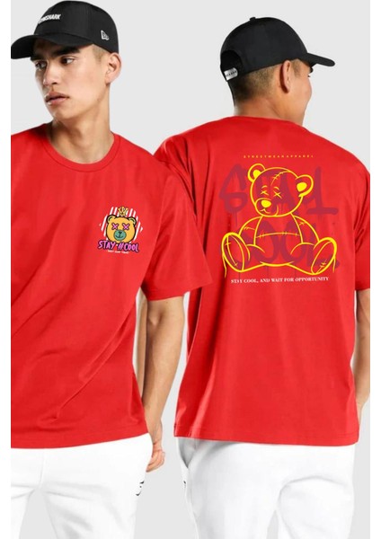 Game Oyun Alanı Kırmızı Oversize Kadın Erkek Ön ve Sırt Baskılı Tişört