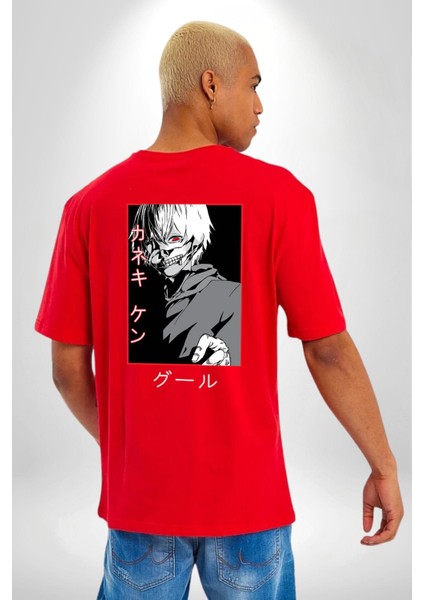 Kaneki Ken Kuma Japon Anime Şeytan Kırmızı Oversize Kadın Erkek Ön ve Sırt Baskılı Tişört fiyatları