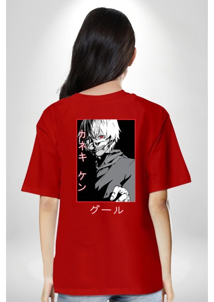 Kaneki Ken Kuma Japon Anime Şeytan Kırmızı Oversize Kadın Erkek Ön ve Sırt Baskılı Tişört fırsatları