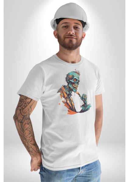 Zombi Iskelet Kendine Yumruk Kadın Erkek Unisex Beyaz Organik Baskılı T-Shirt Penye Yüksek Kalite