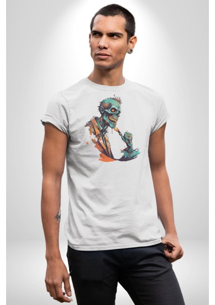 Zombi Iskelet Kendine Yumruk Kadın Erkek Unisex Beyaz Organik Baskılı T-Shirt Penye Yüksek Kalite fiyatları