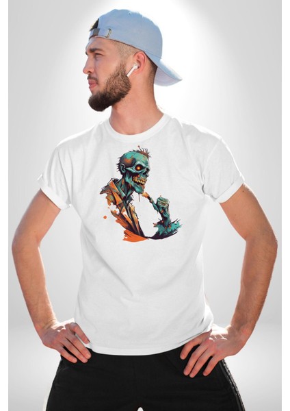 Zombi Iskelet Kendine Yumruk Kadın Erkek Unisex Beyaz Organik Baskılı T-Shirt Penye Yüksek Kalite fırsatları