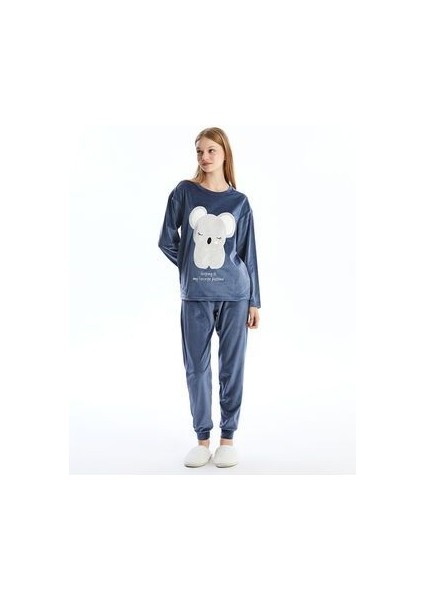 Lcw Bisiklet Yaka Nakışlı Uzun Kollu Kadife Kadın Pijama Takımı fiyatları