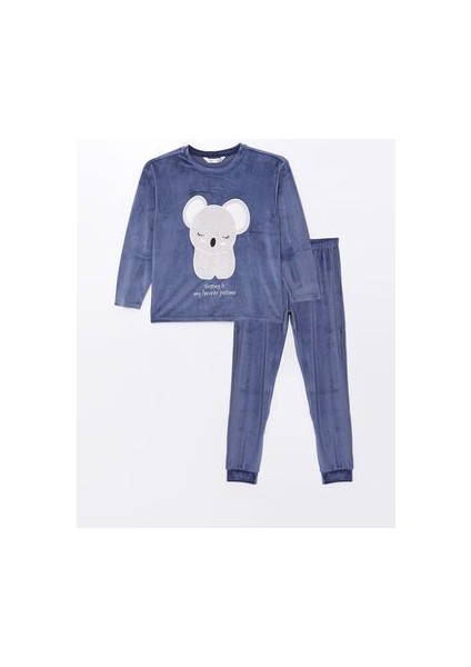 Lcw Bisiklet Yaka Nakışlı Uzun Kollu Kadife Kadın Pijama Takımı indirimleri