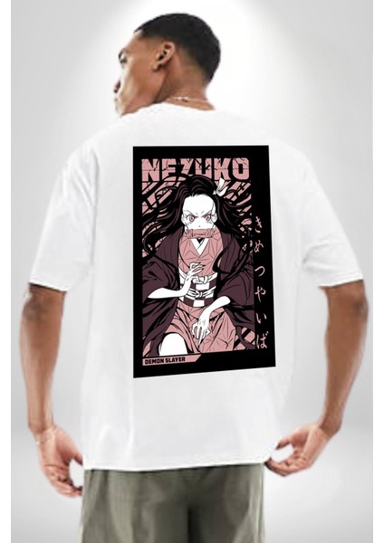 Nezuko Demon Slayer Beyaz Oversize Kadın Erkek Ön ve Sırt Baskılı Tişört fiyatları