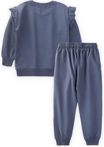 Gül Baskılı Kız Sweatshirt Takım 3-14 Yaş Lacivert