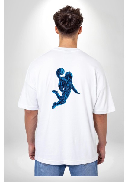Basketbol Mars Uzay Smaçı Beyaz Oversize Kadın Erkek Ön ve Sırt Baskılı Tişört fiyatları
