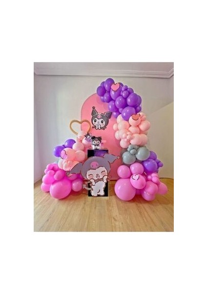 Kuromi Doğum Günü Konsepti Balon Zinciri 75 Adet Balon 1 Adet Balon Zinciri Aparatı