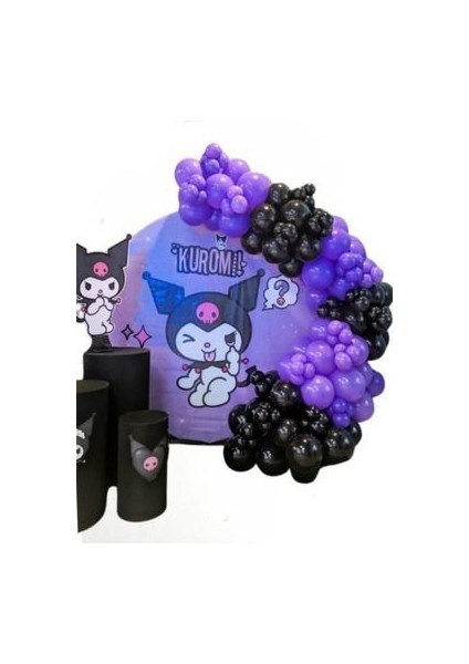 Kuromi Doğum Günü Konsepti Balon Zinciri 80 Adet Balon 1 Adet Balon Zinciri Aparatı Siyah Lila Balon