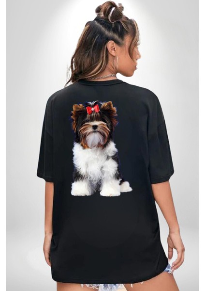 Biewer Yorshire Terrier Siyah Oversize Kadın Erkek Ön Ve Sırt Baskılı Tişört fırsatları