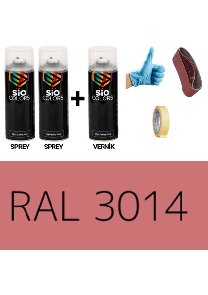 2 Adet Sprey+1 Adet Vernik Pembe Kırmızı RAL-3014 Sprey Boya Seti 400 Ml+Zımpara+Kağıtbant+Eldiven