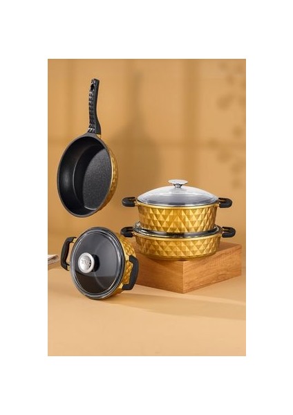 Carabella Döküm Cam Kapak 7 Parça Tencere Seti Gold