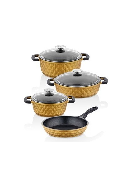 Carabella Döküm Cam Kapak 7 Parça Tencere Seti Gold modelleri