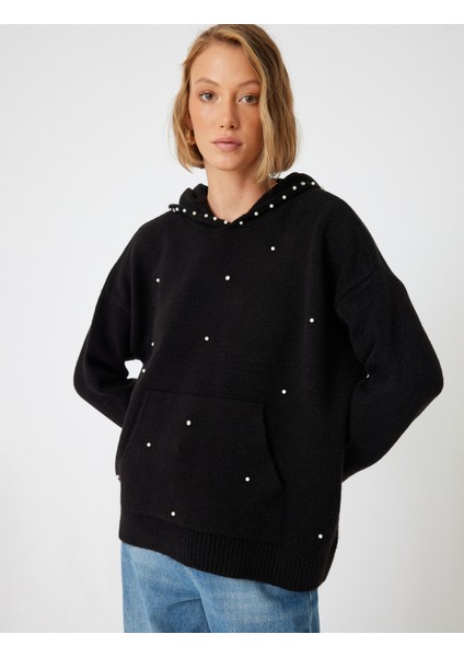 Kapüşonlu Oversize Triko Kazak Taşlı Uzun Kollu fiyatları