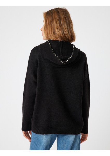 Kapüşonlu Oversize Triko Kazak Taşlı Uzun Kollu fırsatları