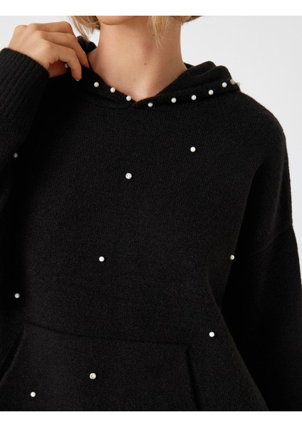 Kapüşonlu Oversize Triko Kazak Taşlı Uzun Kollu indirimleri