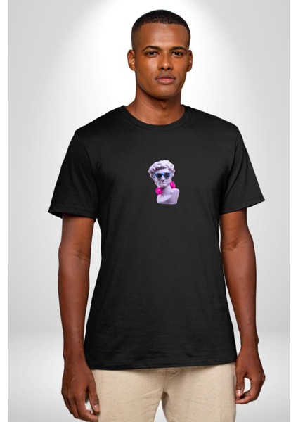 Kulaklık Gözlük Pop Art Heykel Siyah Oversize Kadın Erkek Ön Orta Minimal Baskılı Tişört modelleri