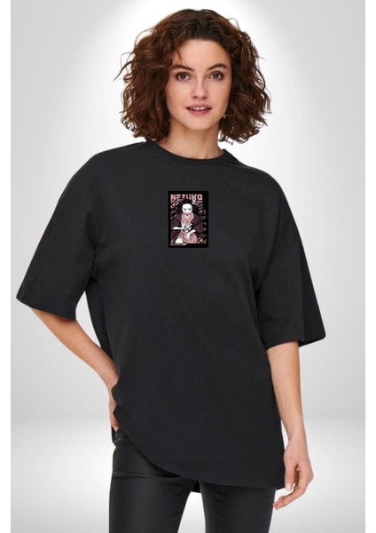 Nezuko Demon Slayer Siyah Oversize Kadın Erkek Ön Orta Minimal Baskılı T-Shirt fiyatları