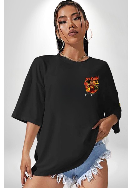 Donovan Mitchell Basketbol Karikatür Siyah Oversize Kadın Erkek Ön Sol Yan Minimal Baskılı Tişört fiyatları