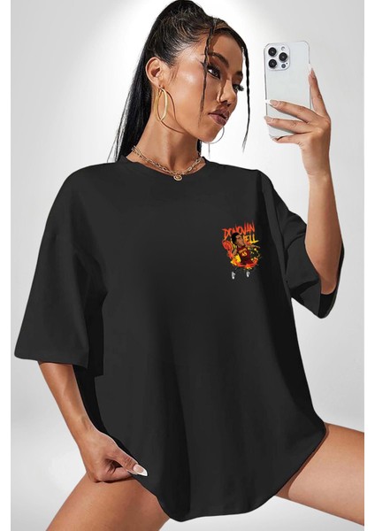 Donovan Mitchell Basketbol Karikatür Siyah Oversize Kadın Erkek Ön Sol Yan Minimal Baskılı Tişört modelleri