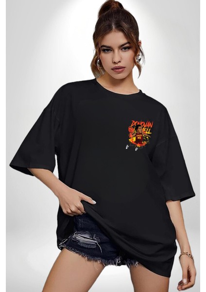 Donovan Mitchell Basketbol Karikatür Siyah Oversize Kadın Erkek Ön Sol Yan Minimal Baskılı Tişört indirimleri