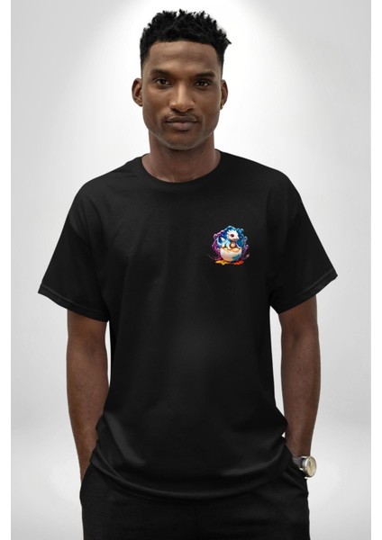 Sevimli Bebek Ejderha Elmas Yumurta Siyah Oversize Kadın Erkek Ön Sol Yan Minimal Baskılı Tişört fırsatları