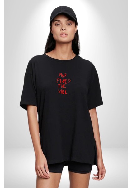 Pink Floyd The Wall Siyah Oversize Kadın Erkek Ön Orta Minimal Baskılı T-Shirt fiyatları