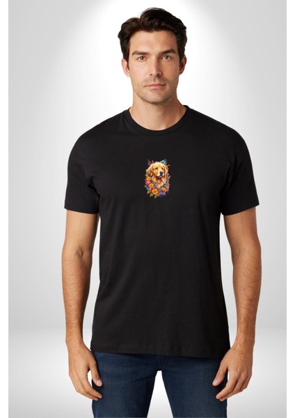 Golden Çiçekli Baby Face Siyah Oversize Kadın Erkek Ön Orta Minimal Baskılı T-Shirt fiyatları