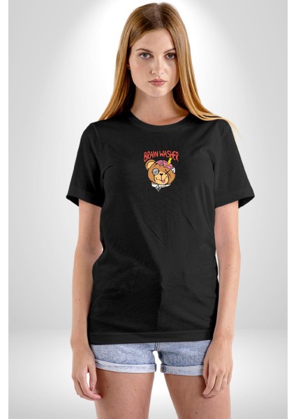 Beyin Yıkama Siyah Oversize Kadın Erkek Ön Orta Minimal Baskılı T-Shirt fiyatları
