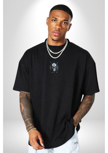 Kuru Kafa Yapay Zeka Tasarım Siyah Oversize Kadın Erkek Ön Orta Minimal Baskılı T-Shirt fiyatları