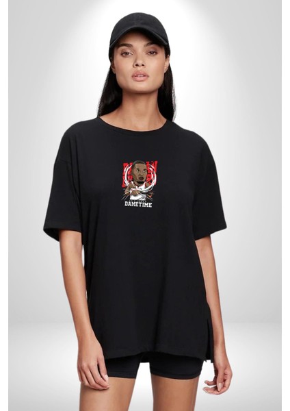 Basketbol Oyun Zamanı Siyah Oversize Kadın Erkek Ön Orta Minimal Baskılı T-Shirt fiyatları