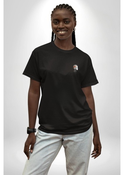 Kafatası Kulaklık Ergen Enerjisi Siyah Oversize Kadın Erkek Ön Sol Yan Minimal Baskılı Tişört fırsatları