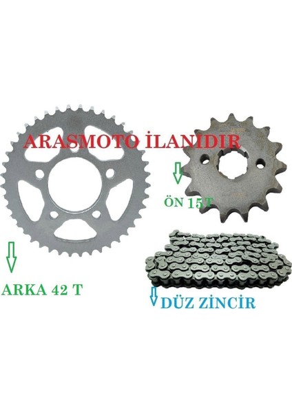 Mondial Drift L 125 Zincir Dişli Seti (Oringsiz Düz Zincir) Arka 42 Dişli - Ön 15 Dişli