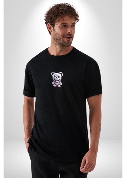 Freddy Korkunç Ayı Siyah Oversize Kadın Erkek Ön Orta Minimal Baskılı T-Shirt fiyatları