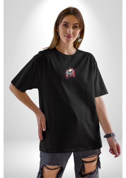 Oyun Kumandası Insanı Ele Geçirişi Siyah Oversize Kadın Erkek Ön Orta Minimal Baskılı T-Shirt fiyatları