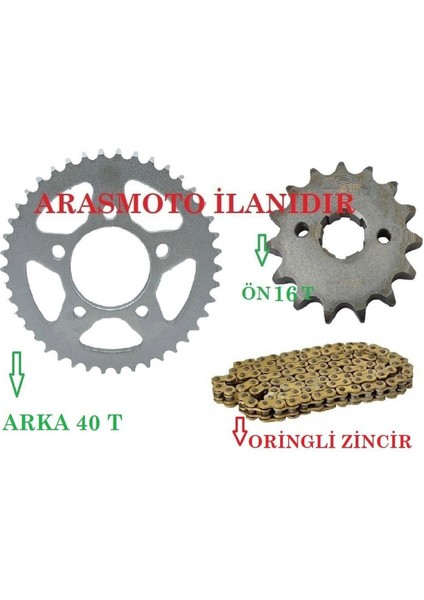 Drift 125 L Performans Hız Zincir Dişli Seti Oringli Gold Zincir Arka 40 Dişli-Ön 16 Dişli_
